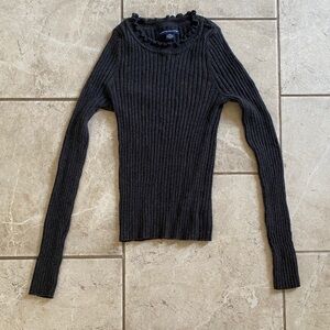 AEO Dark Grey Ribbed Sweater Lettuce Detail